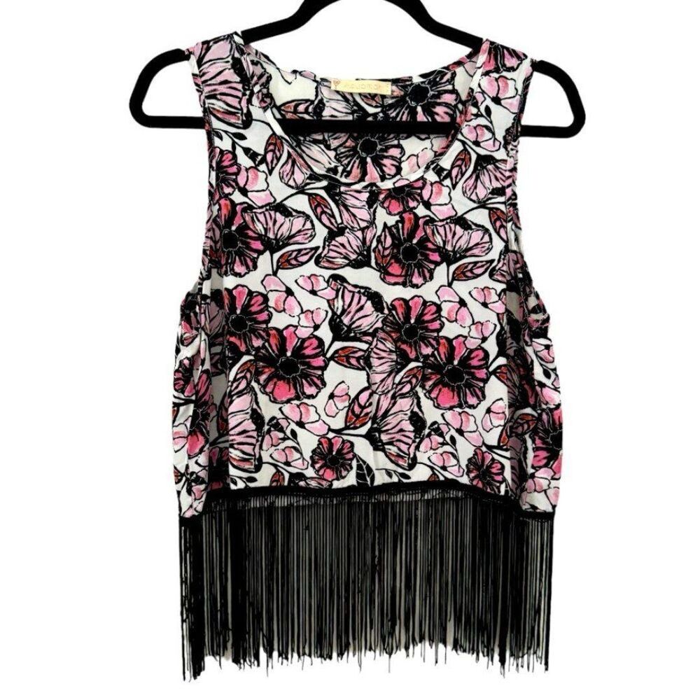 Aquamar Pink and Black Fringe Tank Top Size Small